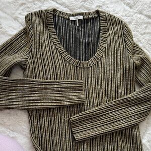 Ribbed Metallic Gold Long-Sleeve Sweater